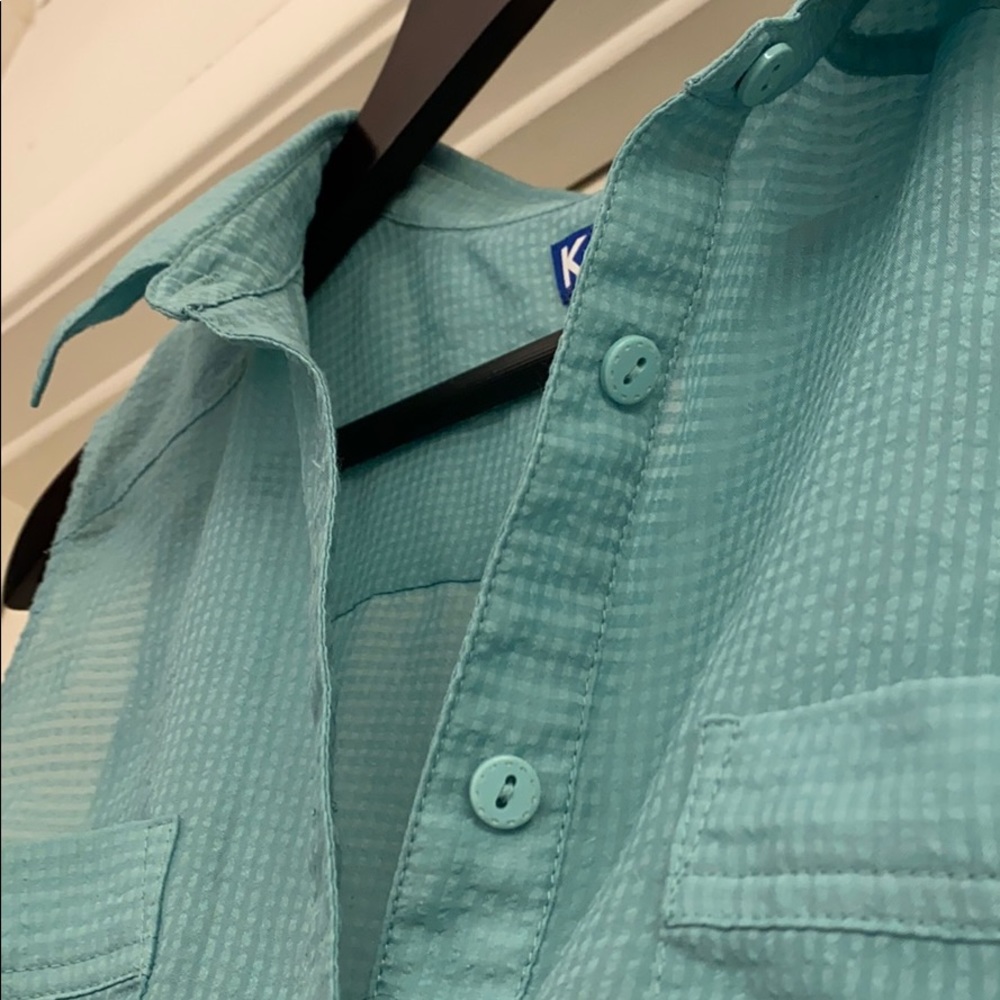 Keds button down crop top in teal - Picture 3 of 9